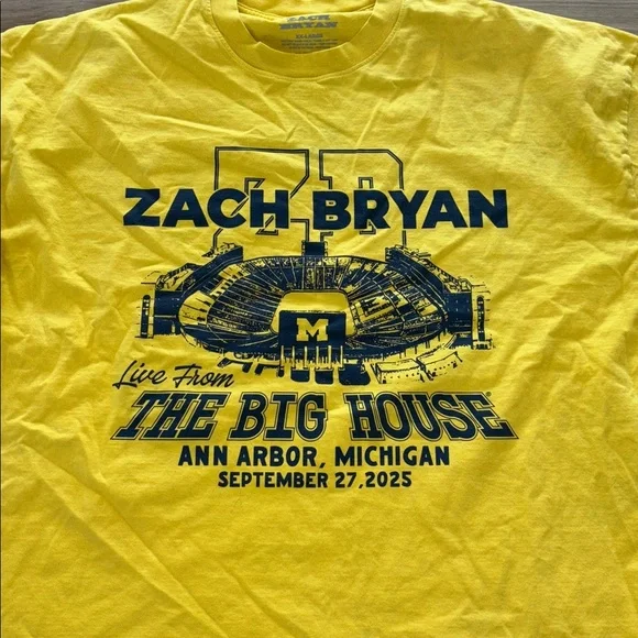 Zach Bryan "ZB Go Blue" T-shirt in yellow, sold as exclusive merchandise XXLARGE - Picture 3 of 4